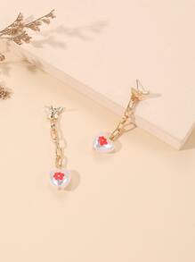 Flower Detail Heart Drop Earrings - Multicolor - View 4