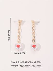 Flower Detail Heart Drop Earrings - Multicolor - View 6