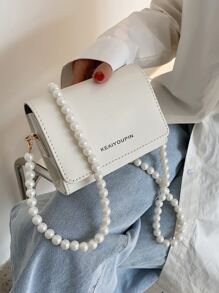 迷你假珍珠裝飾方向口袋,適合青少年女孩、大學生、新手和白領人士,在辦公室、學校、工作、商務和通勤上表現完美 - 白色 - 查看 1