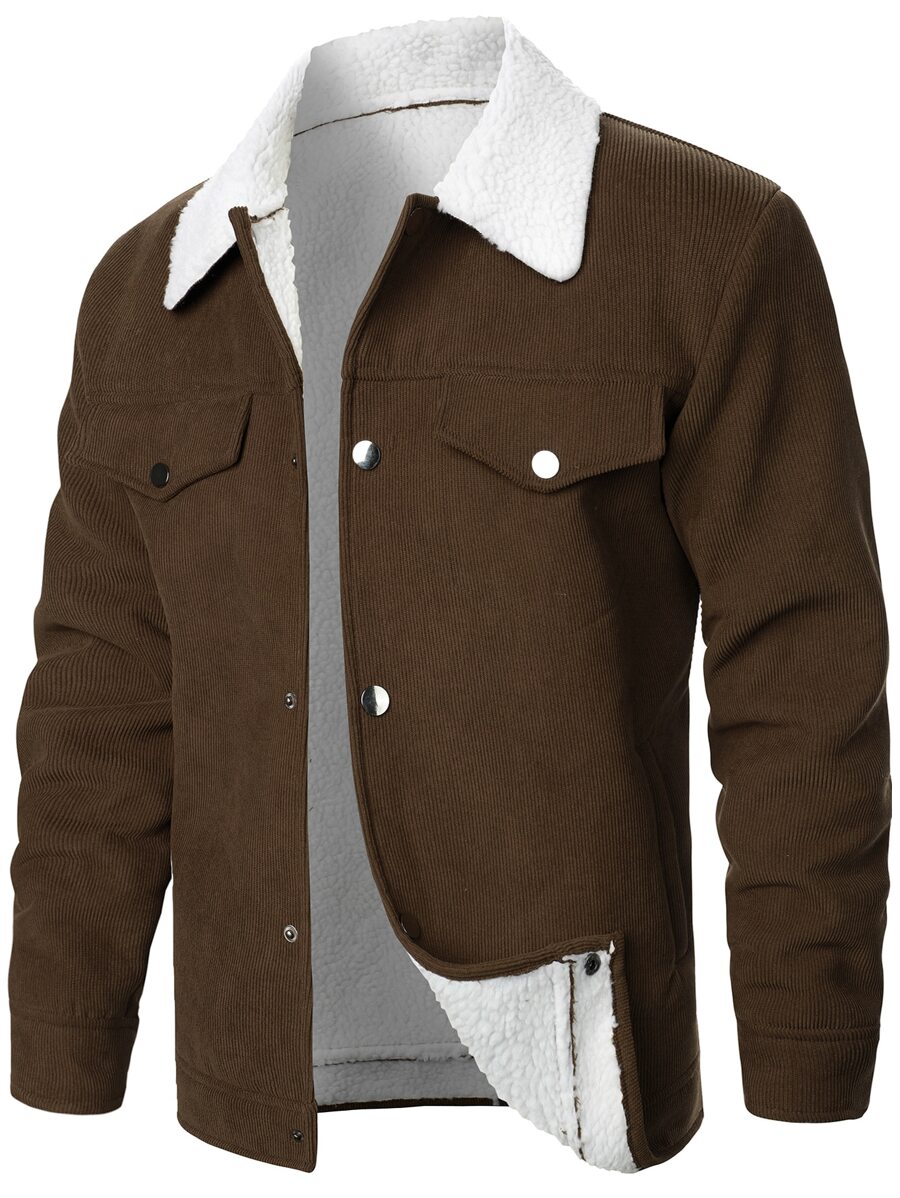 Manfinity Men Borg Collar Teddy Lined Coat - Coffee Brown - View 1