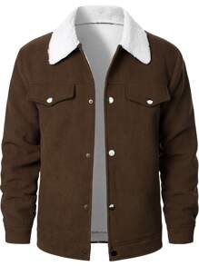Manfinity Men Borg Collar Teddy Lined Coat - Coffee Brown - View 3