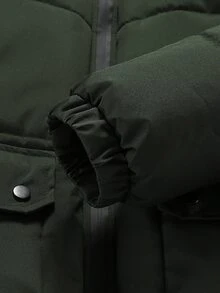 Manfinity Homme Abrigo acolchado con capucha, bolsillos con solapa y ribete suave para hombre - Verde militar - Ver 3