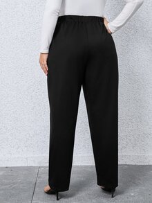 SHEIN Unity 大碼紐扣細節衛褲 - 黑色 - 查看 2