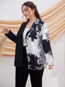 Mulvari Plus Leopard Print Lapel Neck Blazer - Black and White - View 4