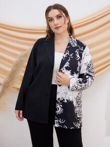 Mulvari Plus Leopard Print Lapel Neck Blazer - Black and White - View 5