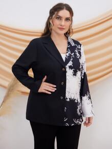 Mulvari Plus Leopard Print Lapel Neck Blazer - Black and White - View 6