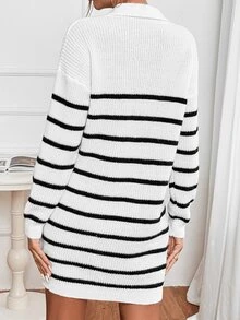 SHEIN EZwear Striped Pattern Drop Shoulder Jumper Dress - Black and White - View 2