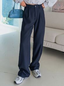 DAZY 高腰摺紋褲 - 藏蓝色 - 查看 2