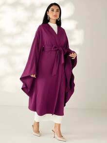 Modelyn Batwing Sleeve Belted Coat - Purple - View 2