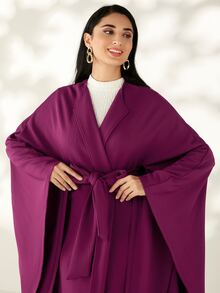 Modelyn Batwing Sleeve Belted Coat - Purple - View 4