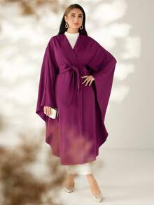 Modelyn Batwing Sleeve Belted Coat - Purple - View 5
