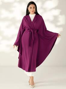 Modelyn Batwing Sleeve Belted Coat - Purple - View 6