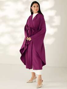 Modelyn Batwing Sleeve Belted Coat - Purple - View 1