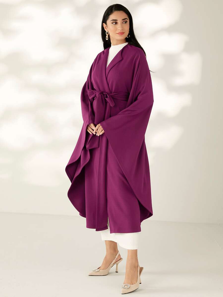 Modelyn Batwing Sleeve Belted Coat - Purple - View 1