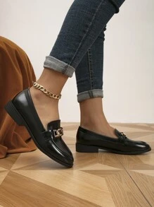 Metal Decor Flat Loafers - Black - View 4