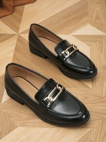 Metal Decor Flat Loafers - Black - View 7