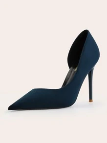 女士極簡尖頭細跟優雅夏天仿麂皮高跟涼鞋 - 寶藍色 - 查看 4