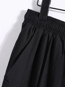 Manfinity Homme Men Solid Button Front Shirt & Drawstring Waist Pants Without Tee - Black - View 3