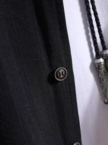 Manfinity Homme Men Solid Button Front Shirt & Drawstring Waist Pants Without Tee - Black - View 4