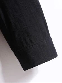 Manfinity Homme Men Solid Button Front Shirt & Drawstring Waist Pants Without Tee - Black - View 5