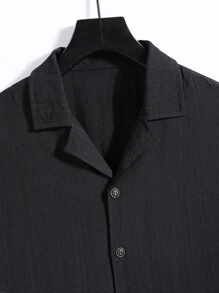 Manfinity Homme Men Solid Button Front Shirt & Drawstring Waist Pants Without Tee - Black - View 7