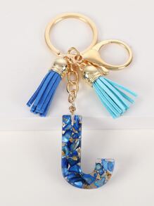 Tassel & Letter Charm Keychain - Blue - View 2