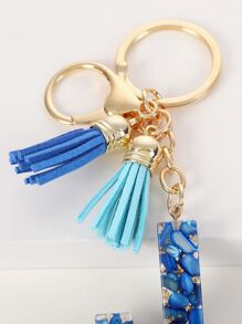 Tassel & Letter Charm Keychain - Blue - View 3