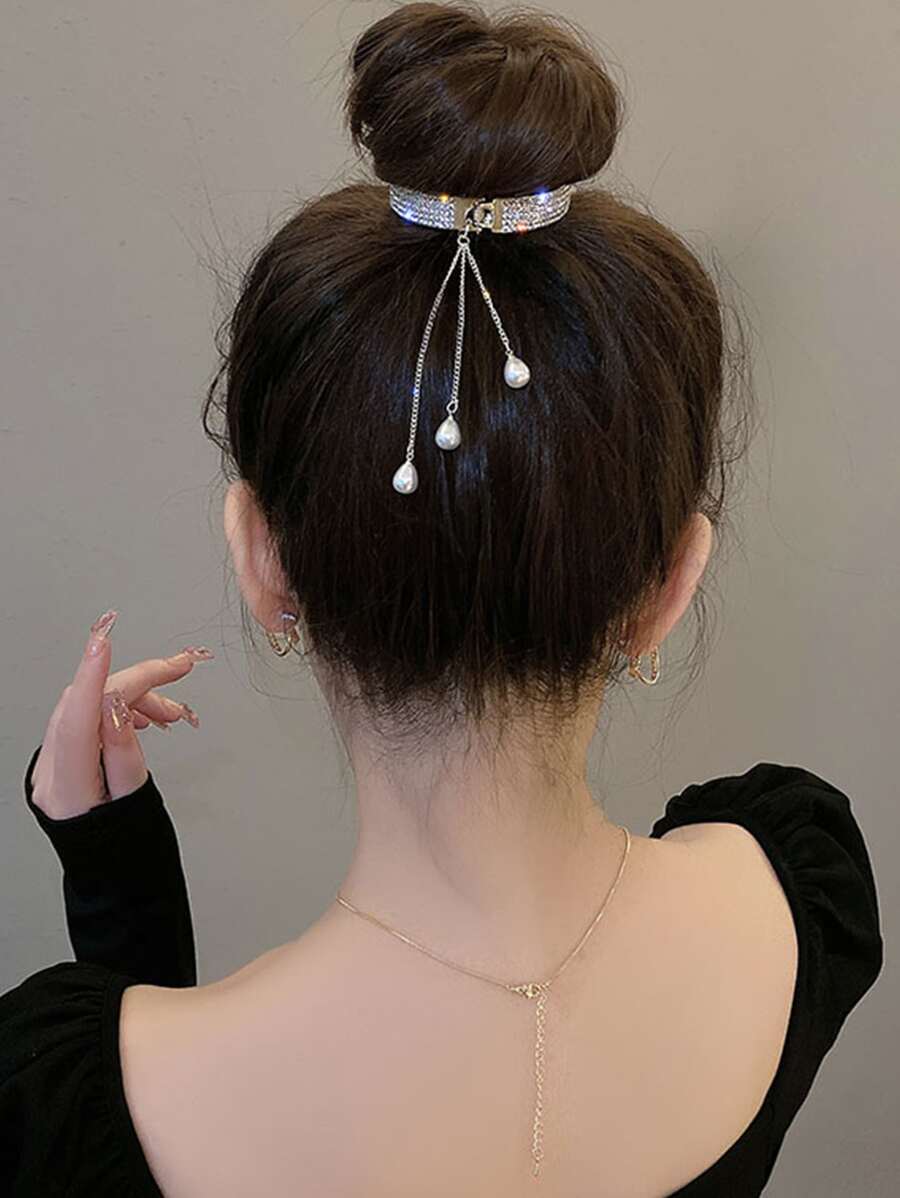 Rhinestone & Faux Pearl Tua kẹp tóc trang trí công phu - Vàng - Xem 1