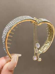 Rhinestone & Faux Pearl Tua kẹp tóc trang trí công phu - Vàng - Xem 3