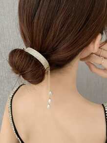 Rhinestone & Faux Pearl Tua kẹp tóc trang trí công phu - Vàng - Xem 5