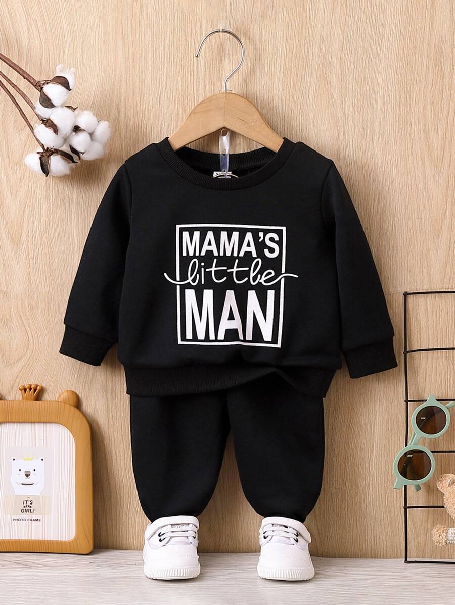 Baby Boy Slogan Graphic Sweatshirt & Joggers - Black - View 1