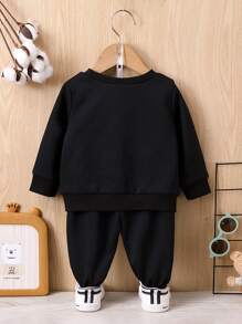 Baby Boy Slogan Graphic Sweatshirt & Joggers - Black - View 2