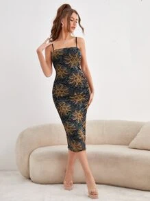 SHEIN Privé Paisley & Sun Print Cami Dress - Multicolor - View 4