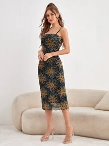 SHEIN Privé Paisley & Sun Print Cami Dress - Multicolor - View 3