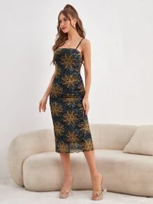 SHEIN Privé Paisley & Sun Print Cami Dress - Multicolor - View 6