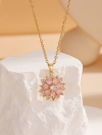 Collar con colgante de flor de Strass, regalo para San Valentín, mamá, madre, Día de la Madre