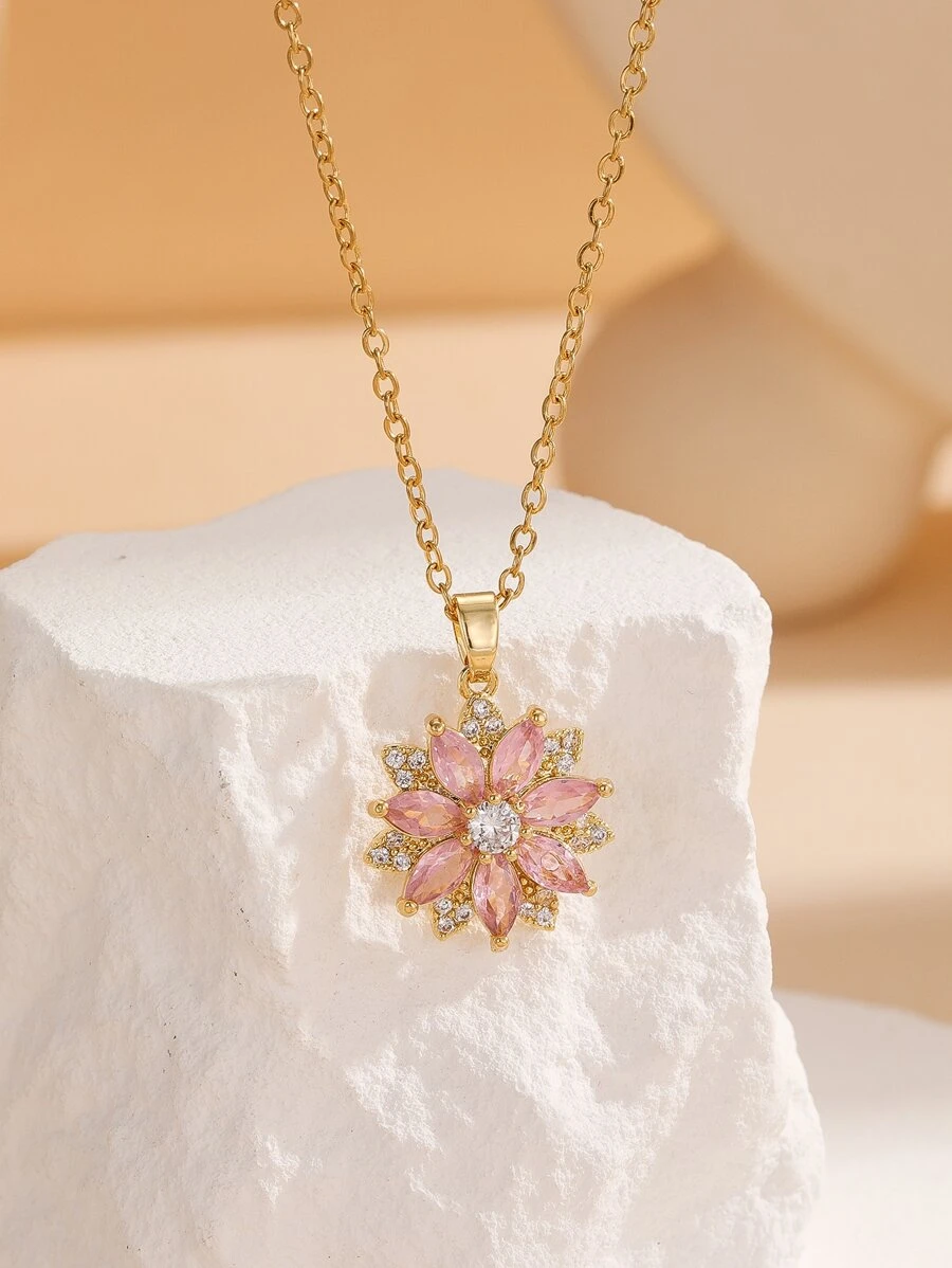 Dây chuyền mặt hoa đính đá Rhinestone Valentine, Mẹ, Mẹ, Ngày của Mẹ, Quà tặng - Vàng - Xem 1