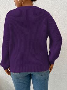 Celure Plus Chain Detail Choker Neck Drop Shoulder Jumper - Violet Purple - View 3