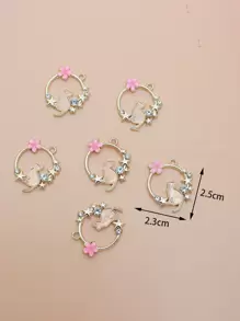 6pcs Alloy Cat & Flower Decor Circle DIY Pendant