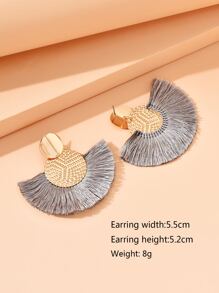 Round Decor Tassel Drop Earrings - Grey - View 3