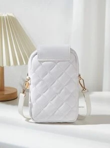 New Rhombus Quilted Phone Pouch Coin Purse Shoulder Crossbody Mini Bag - White - View 2