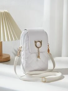 New Rhombus Quilted Phone Pouch Coin Purse Shoulder Crossbody Mini Bag - White - View 3