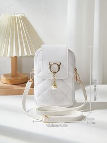 New Rhombus Quilted Phone Pouch Coin Purse Shoulder Crossbody Mini Bag - White - View 4