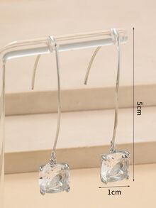 Cubic Zirconia Drop Earrings - Silver - View 3