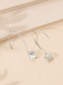 Cubic Zirconia Drop Earrings - Silver - View 4