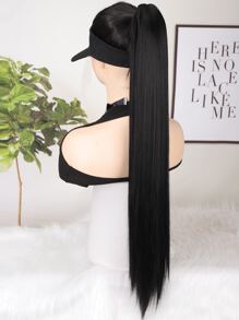 Extra Long Straight Ponytail Synthetic Hair Extension With Claw - Black - View 6