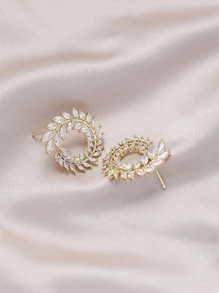 方晶鋯石麥穗耳釘 - 金黃色 - 查看 1