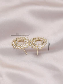 方晶鋯石麥穗耳釘 - 金黃色 - 查看 3