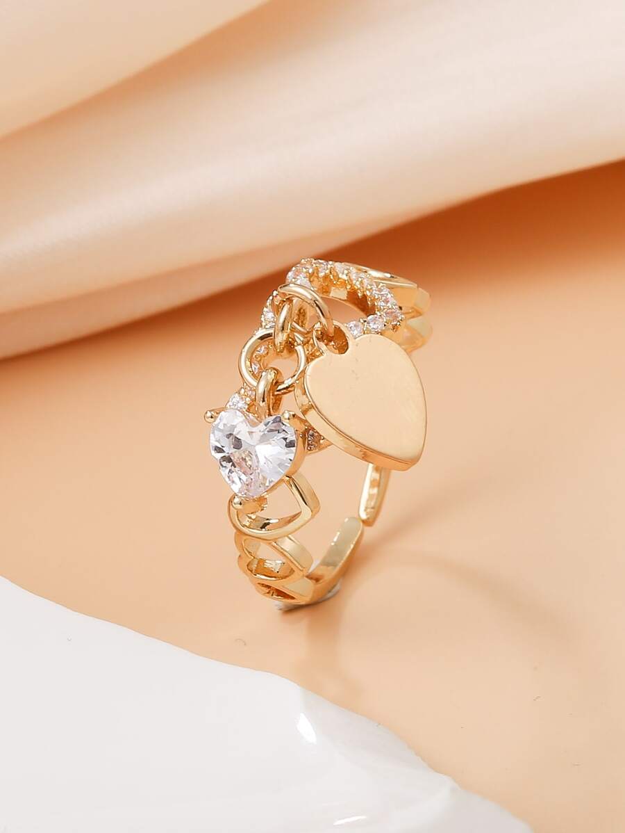 Nhẫn trang trí trái tim đính đá Rhinestone Valentine - Vàng - Xem 1