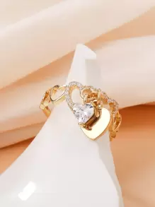 Nhẫn trang trí trái tim đính đá Rhinestone Valentine - Vàng - Xem 2